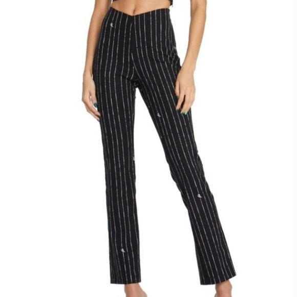 I.AM.GIA Dominique Black Pinstripe Logo Pants Stretch Straight Fit Size XS - Picture 1 of 12